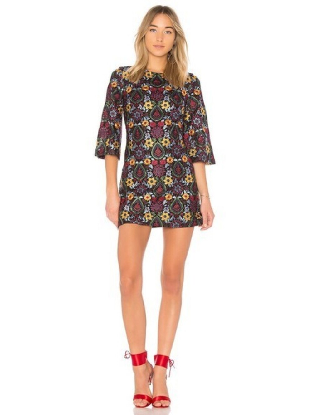Alice + Olivia Coley Bell Sleeve Embroidered Dress
